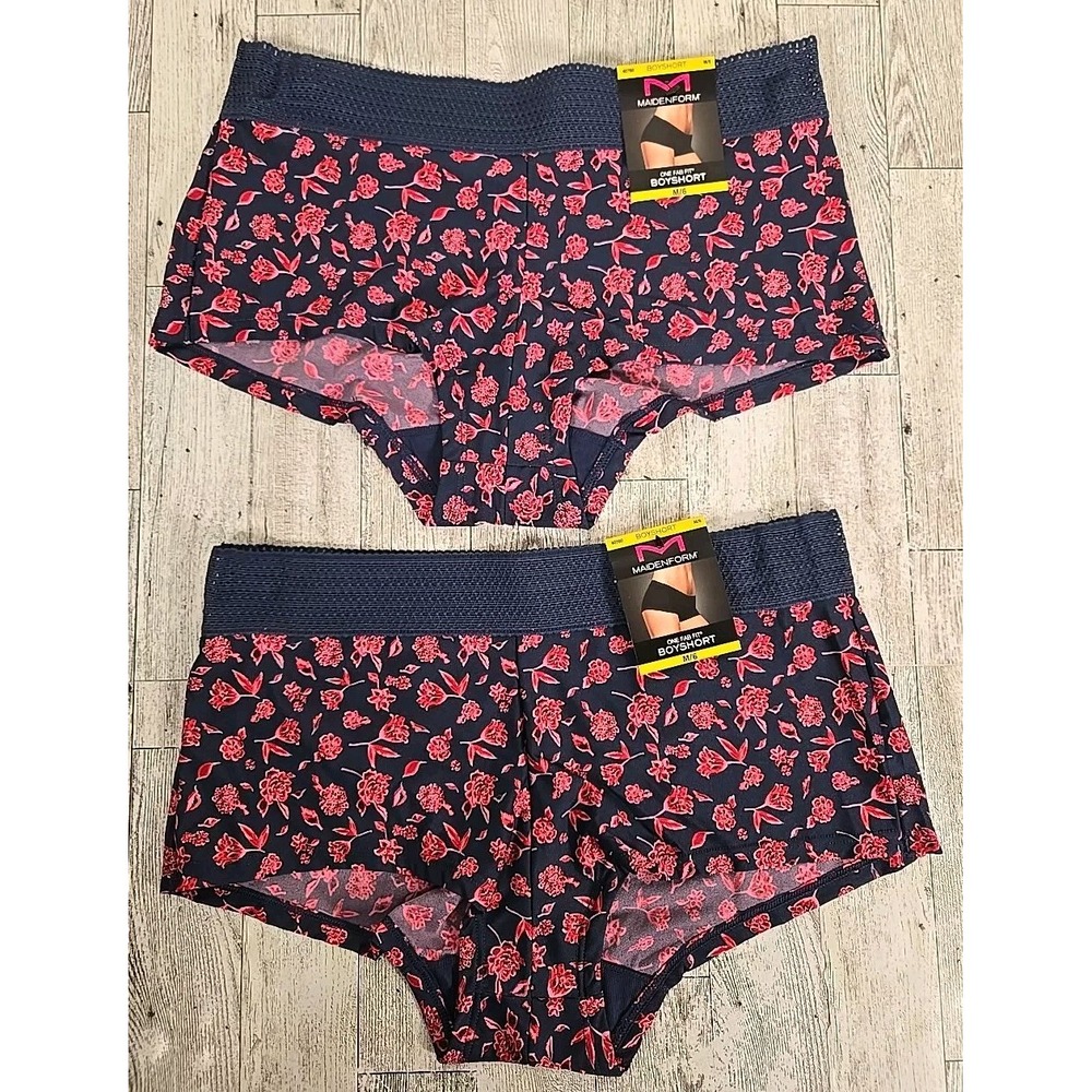 Maidenform Boyshort 6 Medium Sexy One Fab Fit Navy Floral Print Lot of 2